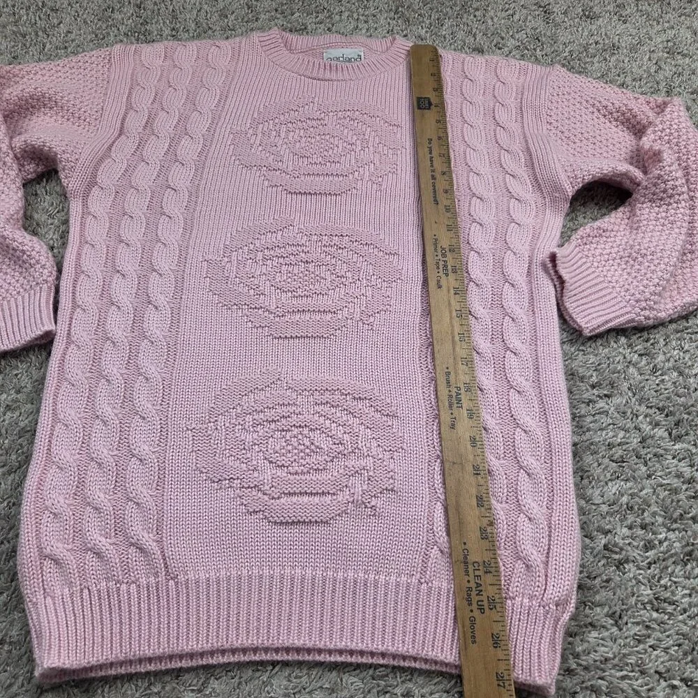 Vintage Garland Sweater Womens 18 Knit Rose Pink Made In USA Crew Long Sleeve